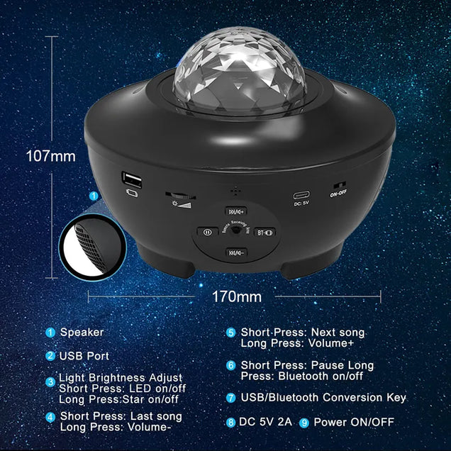Proyector Galaxia RGB con Bluetooth MP3